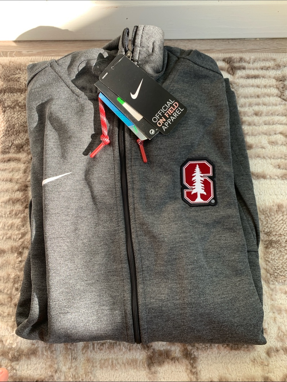 Nike Gray Full-Zip Hoodie with Red Stanford Patch